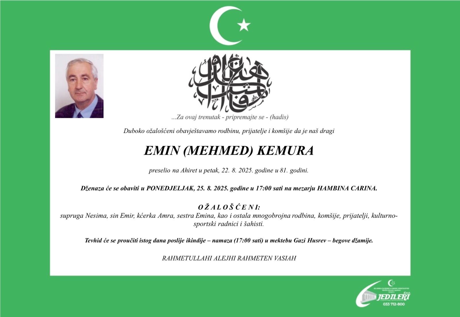In memoriam: Emin (Mehmed) Kemura (1944–2025)